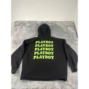 PLAYBOY Black Hoodie Neon Green Logo Playboy Bunny Graphic Print Mens Size US 6
